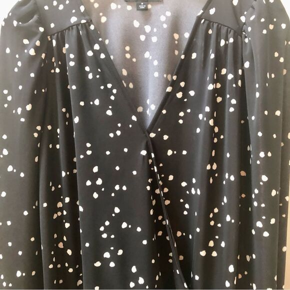 INC faux wrap black and white blouse woman’s size M - Picture 4 of 7